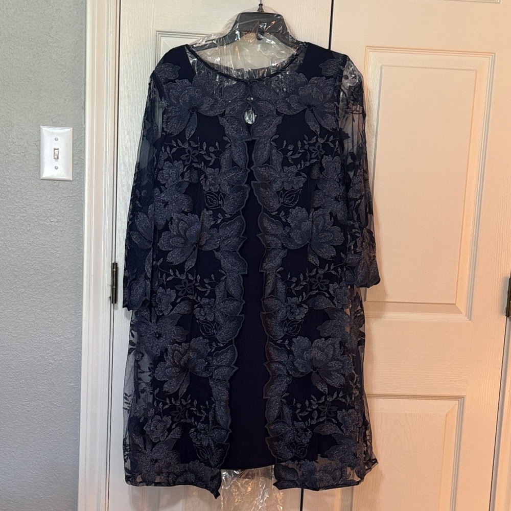 Alex Evenings Navy Floral Lace Dress